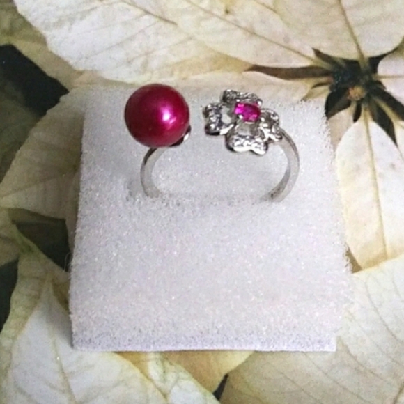 Source Unknown Jewelry - Pearl and Crystal Gemstone Halo Ring